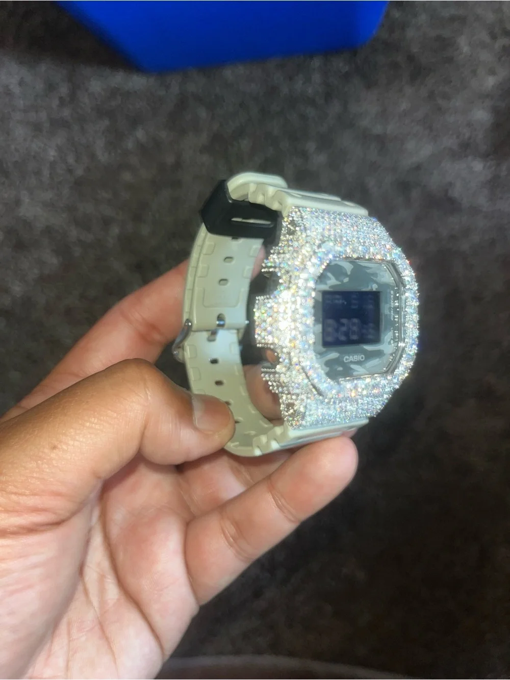 .925 Silver Casio diamond Bezel Watch with Gray Camo Face